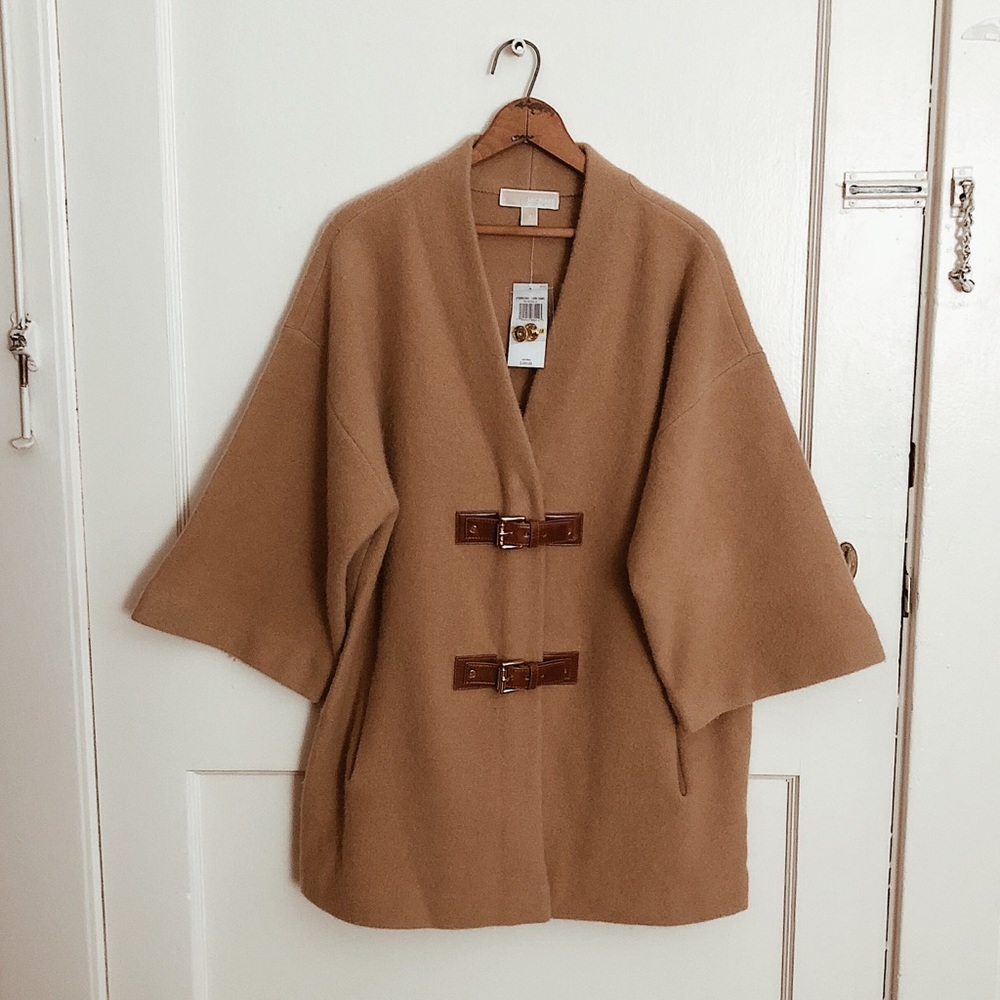 Michael Kors NWT Dolman Tan Wool Buckle Coat - Picture 3 of 8